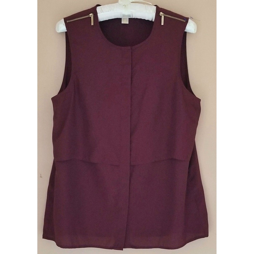 MICHAEL KORS Womens M Button Down Round Neck BURGUNDY Blouse Preppy Office